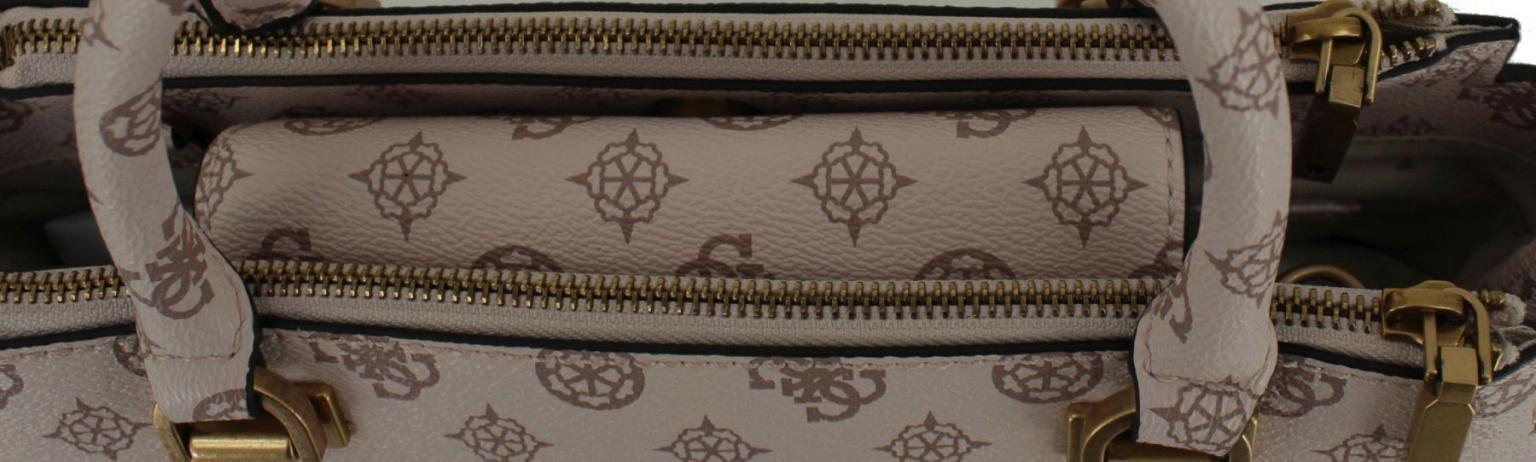 Kurzgrifftasche Guess Centre Stage Shell Logo Beige Rosa Messing