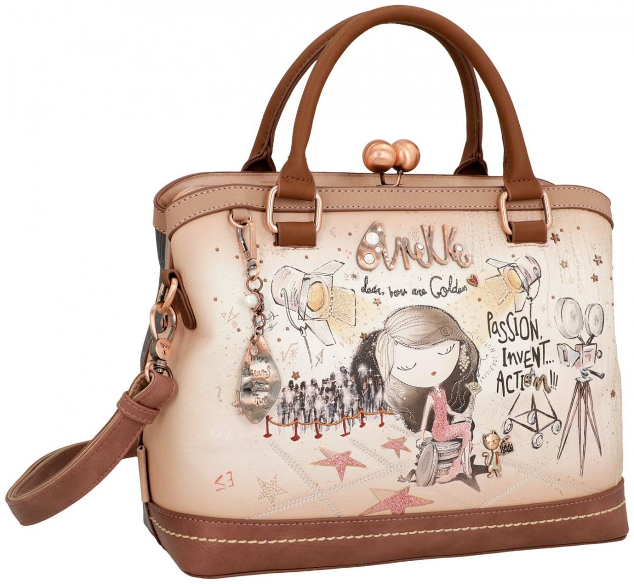 Kurzgrifftasche Kisslock Anekke Hollywood Glitzer beige