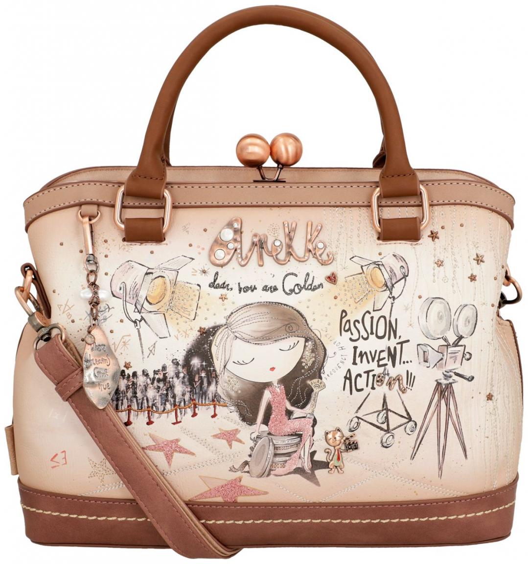 Kurzgrifftasche Kisslock Anekke Hollywood Glitzer beige