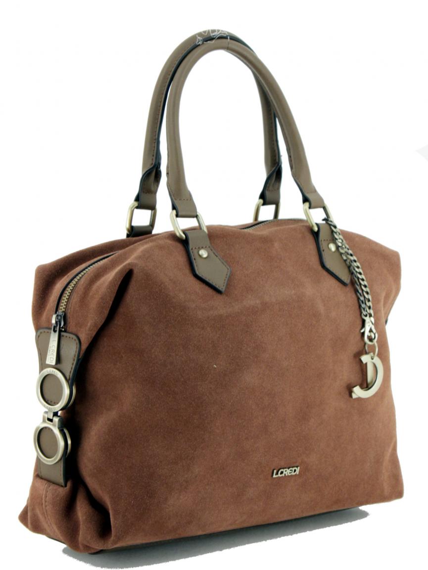 Kurzgrifftasche L.Credi Danah Cognac braun Bowling Bag Velours
