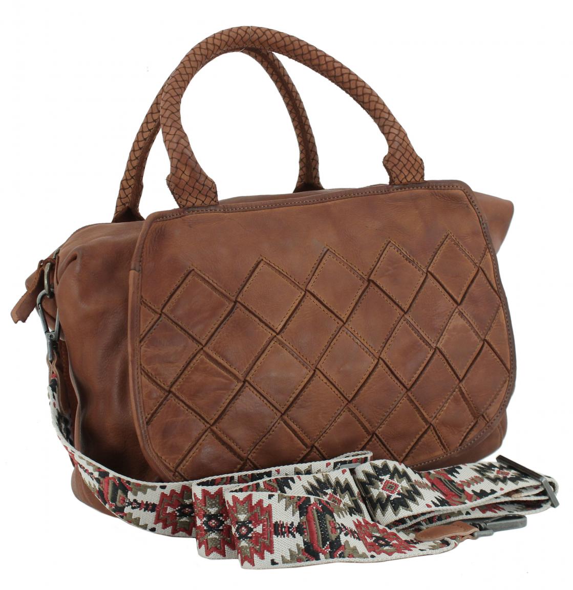 Kurzgrifftasche Sestilia Fashion Lights Harbour 2nd Flechtoptik Cognac