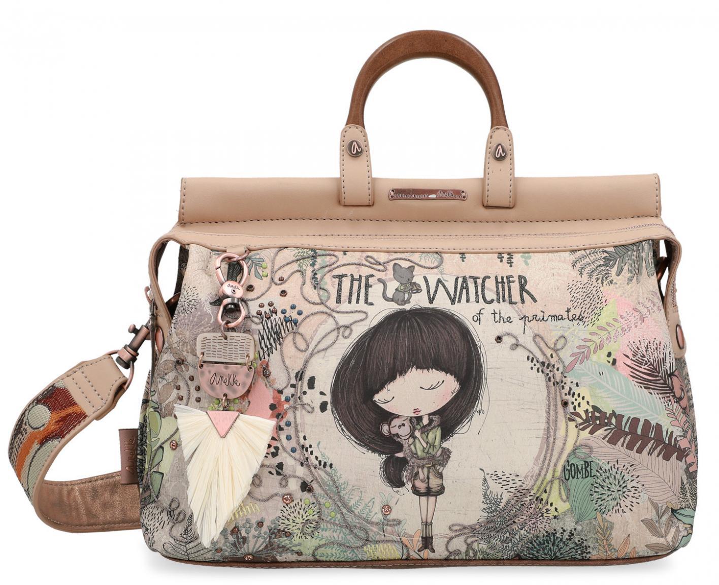 Kurzgrifftasche Top Handle Anekke Jungle bestickt beige bunt