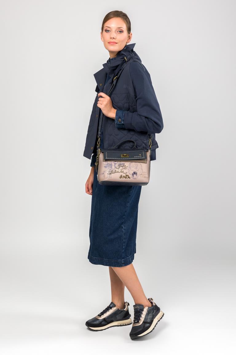 Kurzgrifftasche Überschlagt blau beige Anekke Mademoiselle Studio