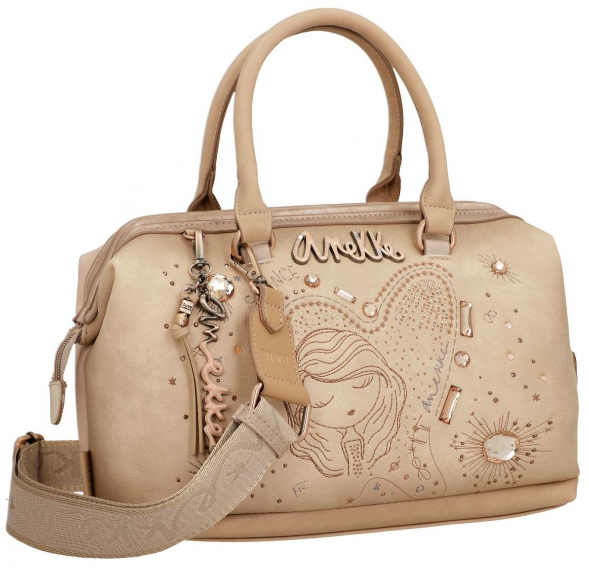 Kurzgrifftasche hellbeige bestickt Anekke Hollywood Studio Nude Strasssteine