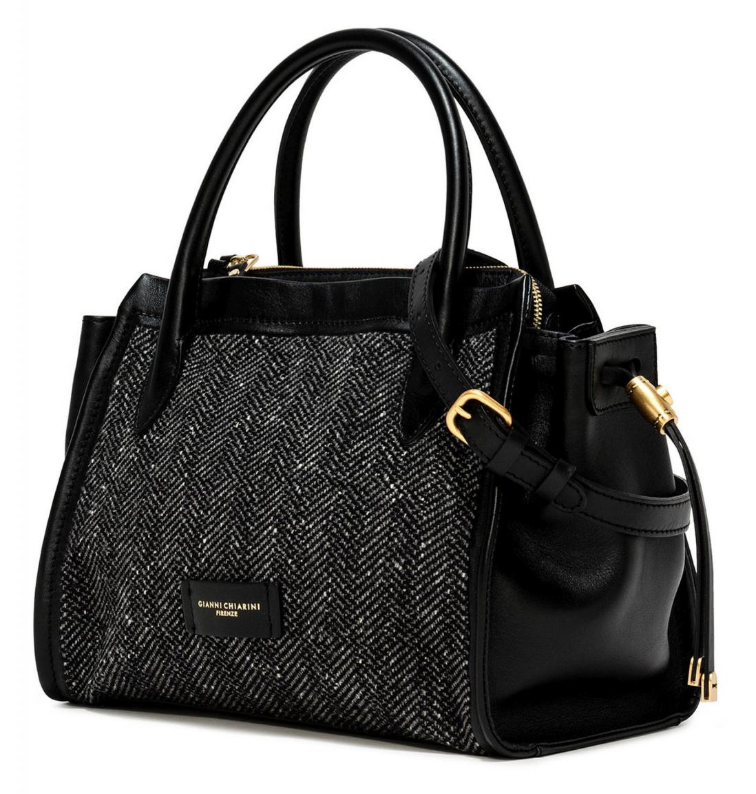 Kurzhenkeltasche schwarz strukturierter Stoff Gianni Chiarini Demi Leder