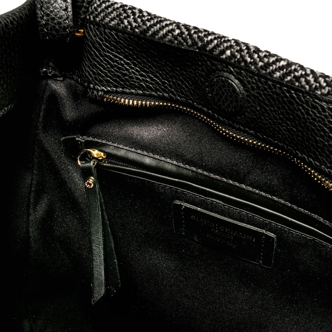 Kurzhenkeltasche schwarz strukturierter Stoff Gianni Chiarini Demi Leder