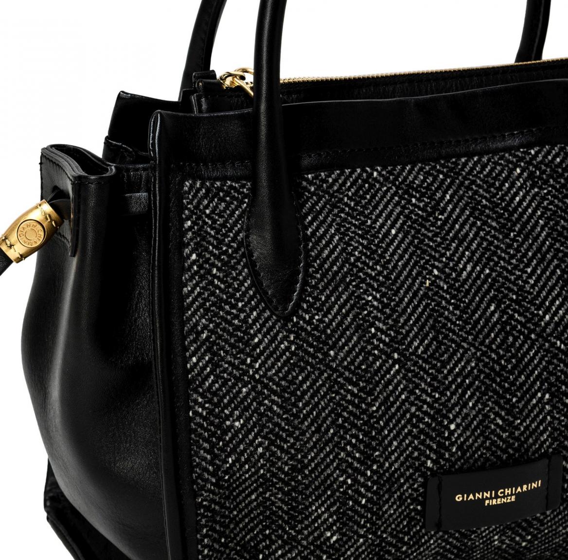 Kurzhenkeltasche schwarz strukturierter Stoff Gianni Chiarini Demi Leder