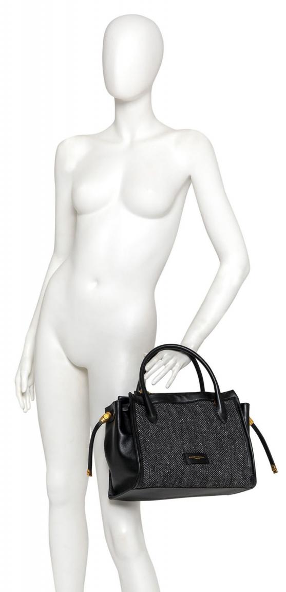 Kurzhenkeltasche schwarz strukturierter Stoff Gianni Chiarini Demi Leder