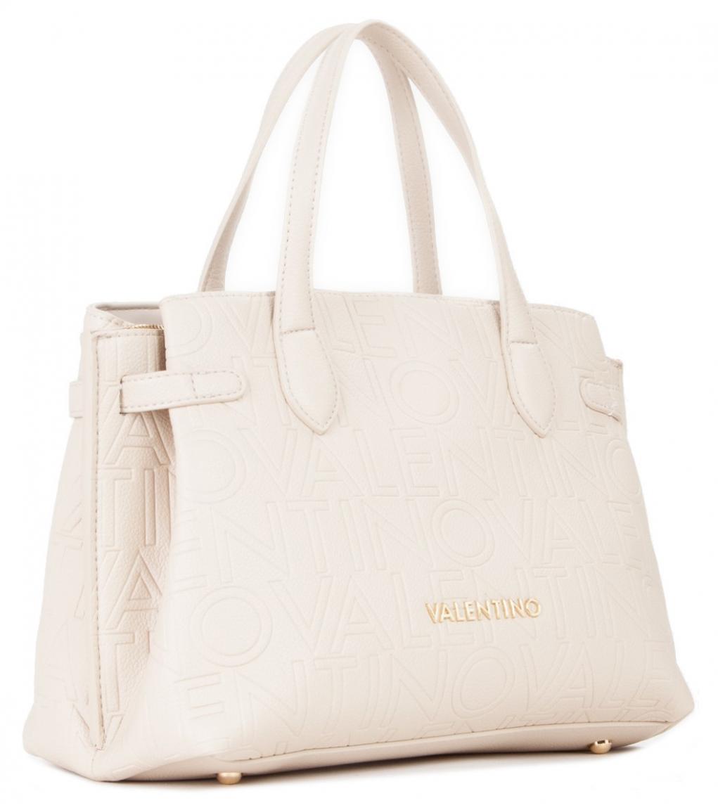 Kurzrgifftasche Valentino Pansy Ecru Logoprägung hellbeige