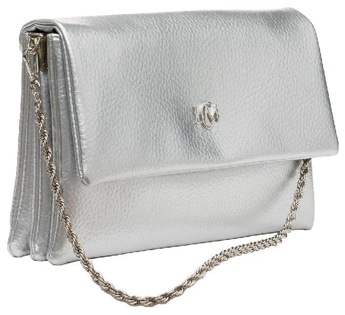 L.Credi Abendtasche dreigeteilt Penina silber elegant Überschlag