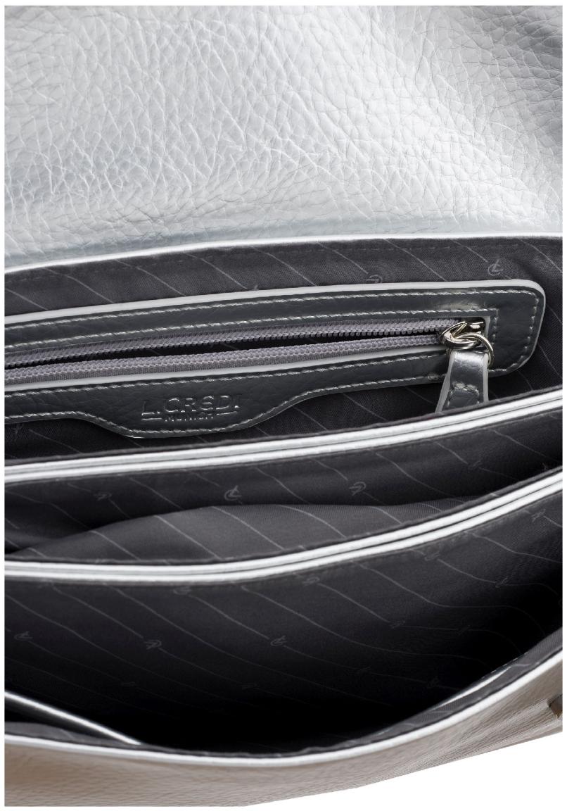 L.Credi Abendtasche dreigeteilt Penina silber elegant Überschlag
