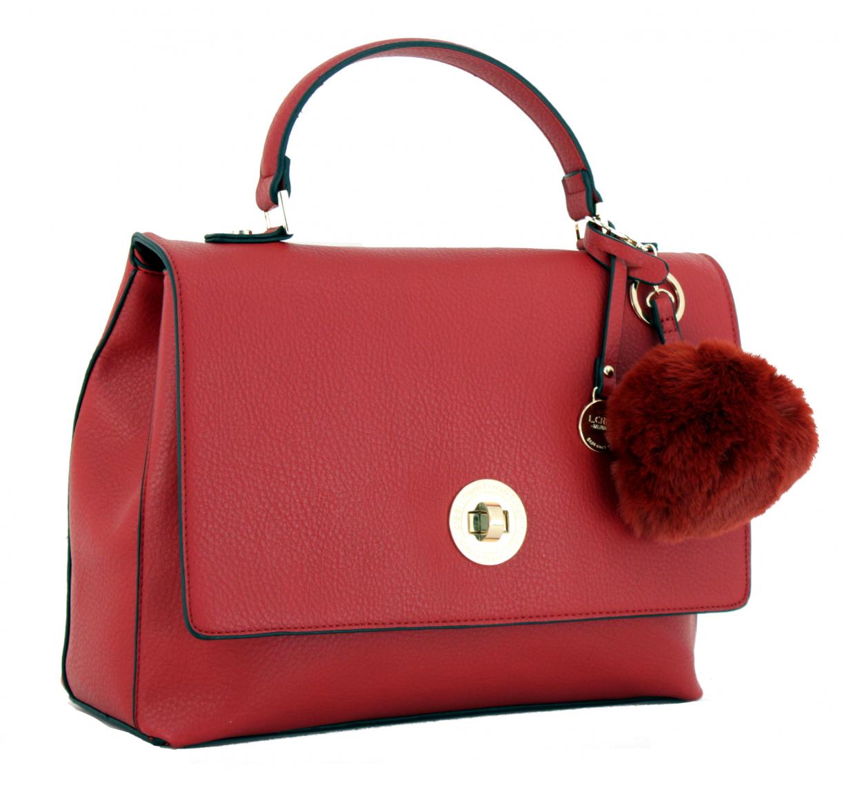 L.Credi Belvedere Kurzgrifftasche Fake Fur Anhänger grau