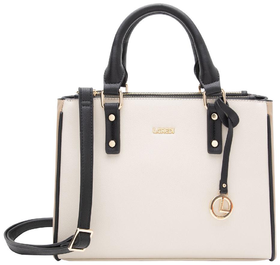 L.Credi Bicolor Henkeltasche creme Penia Kontrast braun