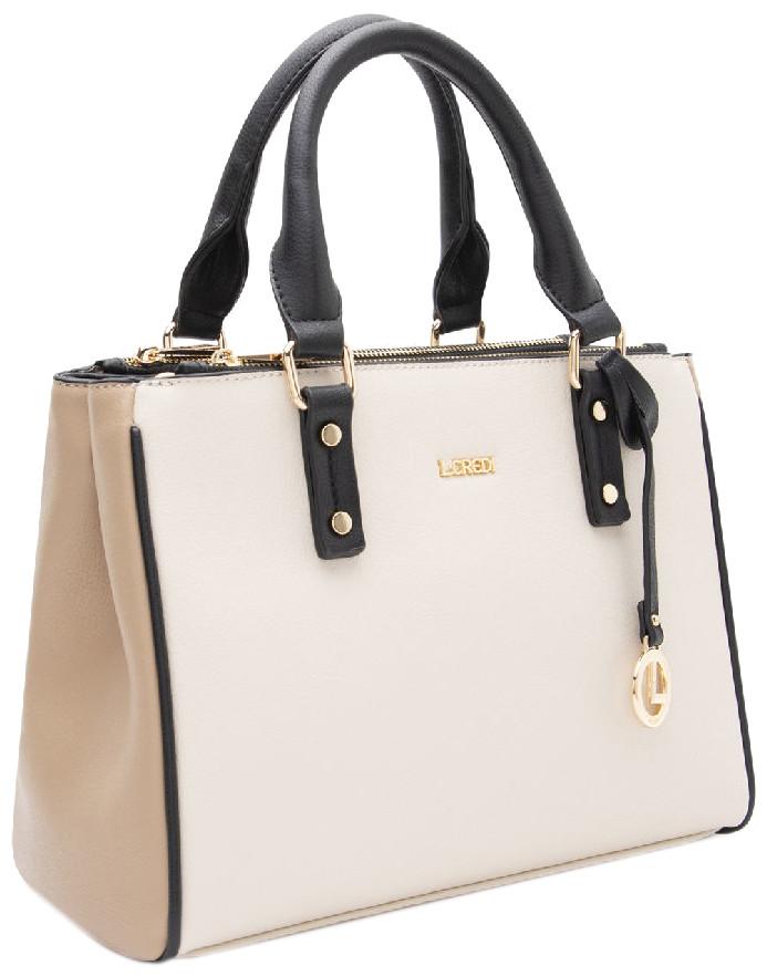 L.Credi Bicolor Henkeltasche creme Penia Kontrast braun