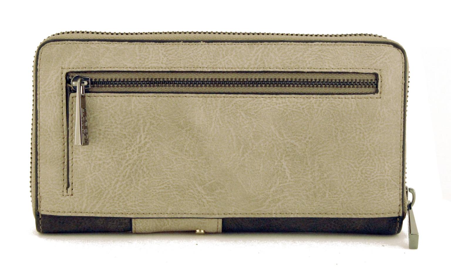 L.Credi Damenbörse Damen Woodstock Nieten Grau Braun Taupe