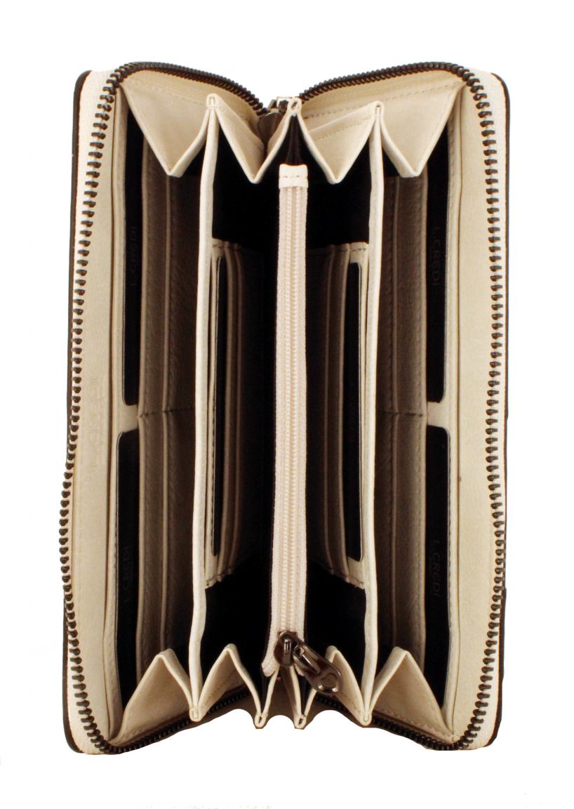 L.Credi Damenbörse Damen Woodstock Nieten Grau Braun Taupe