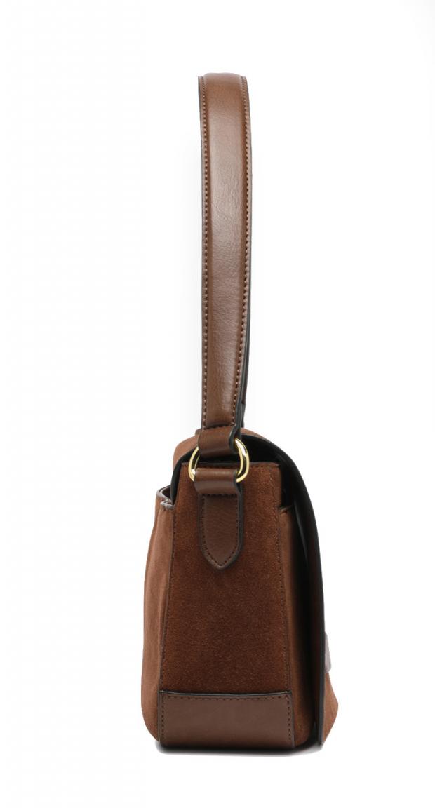 L.Credi Fioretta Cognac Überschlagtasche aus Veloursleder braun