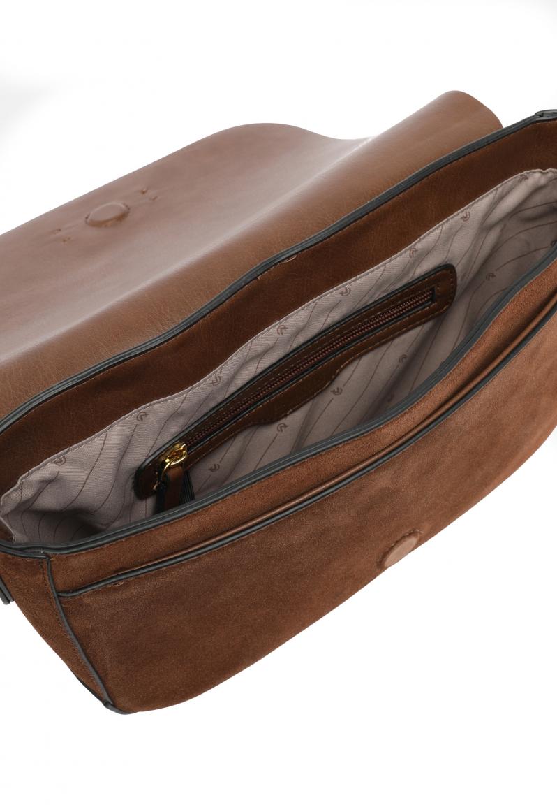 L.Credi Fioretta Cognac Überschlagtasche aus Veloursleder braun