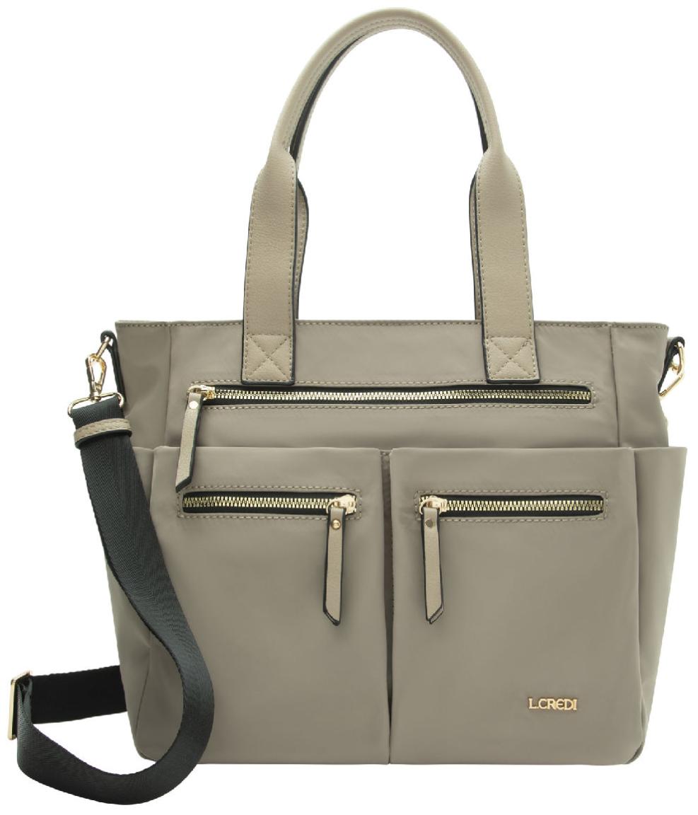 L.Credi Handtasche Nylon taupe Sand beige Materialmix