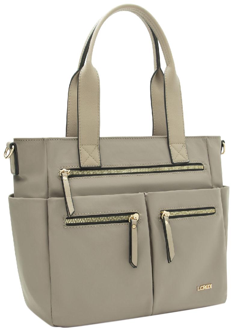 L.Credi Handtasche Nylon taupe Sand beige Materialmix