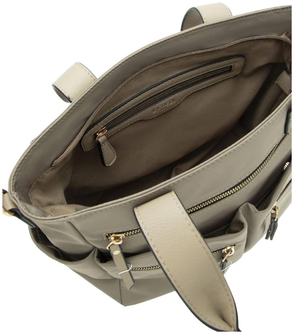 L.Credi Handtasche Nylon taupe Sand beige Materialmix