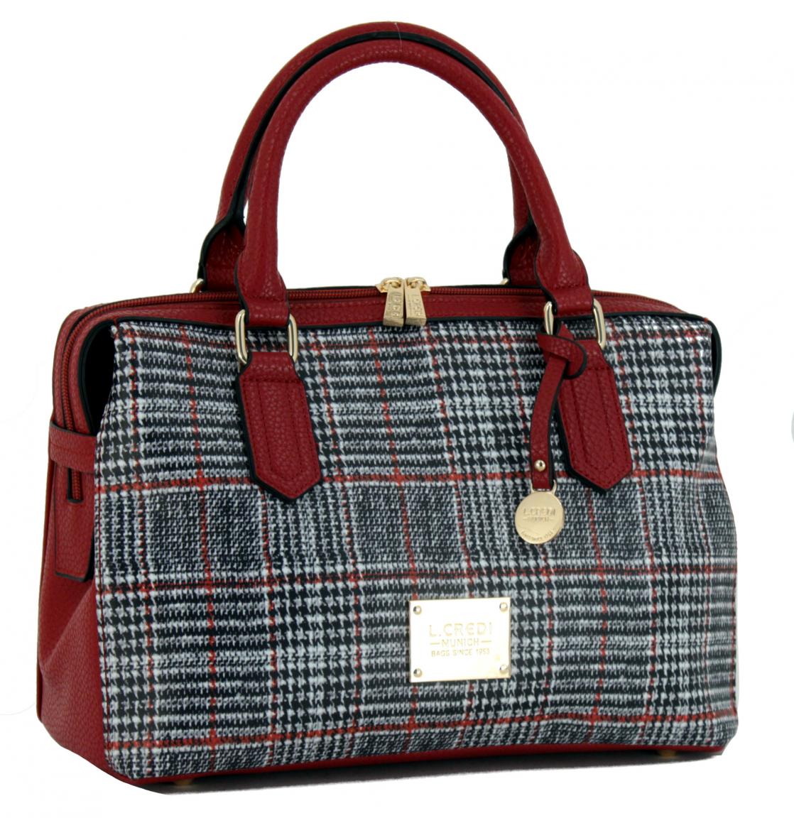 L.Credi Henkeltasche Berendine rot Hahnentritt