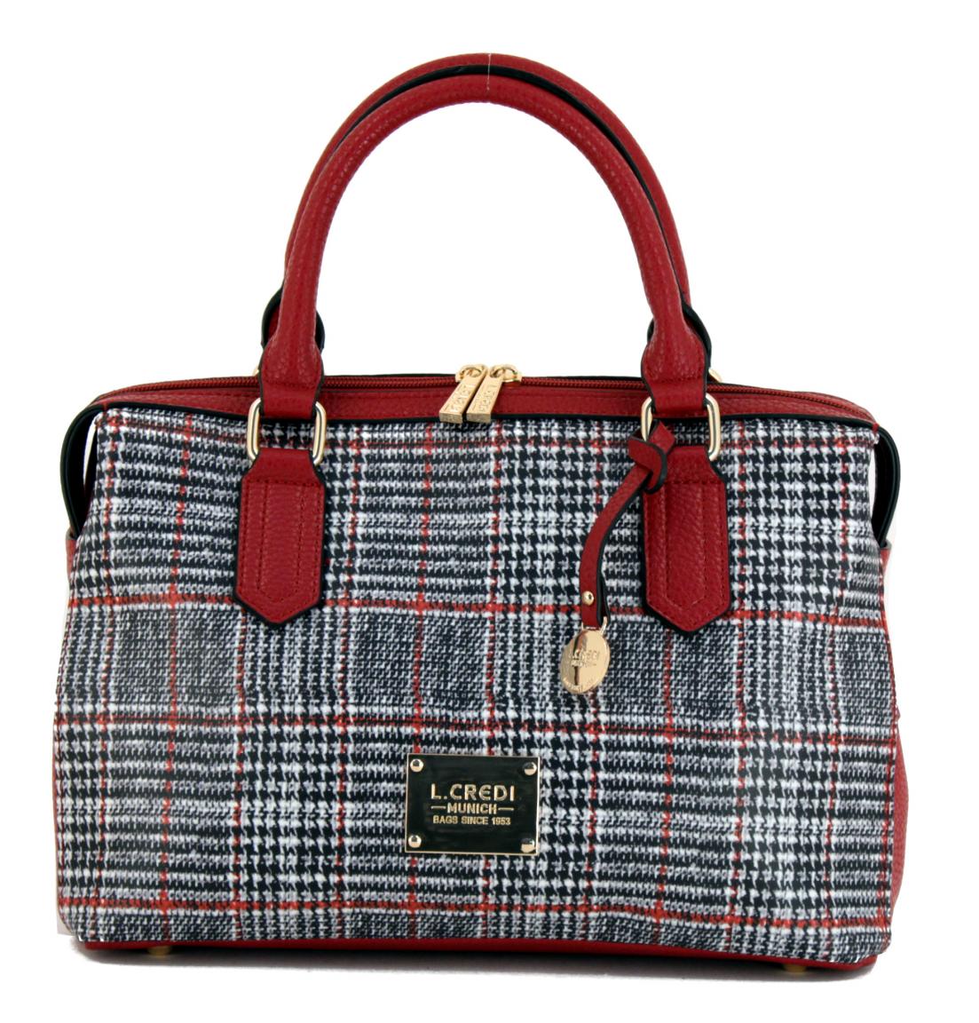 L.Credi Henkeltasche Berendine rot Hahnentritt