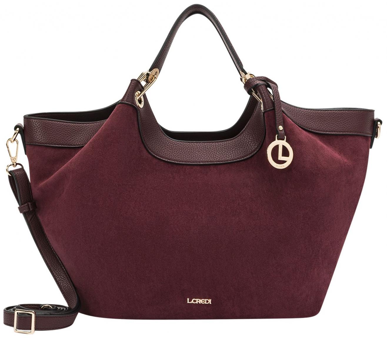 L.Credi Kurzgrifftasche Pheline Wine Materialmix Samtoptik