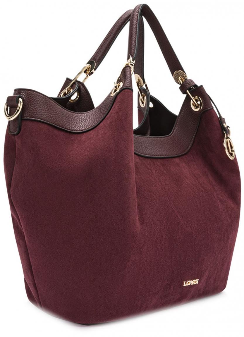 L.Credi Kurzgrifftasche Pheline Wine Materialmix Samtoptik