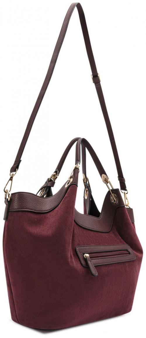 L.Credi Kurzgrifftasche Pheline Wine Materialmix Samtoptik