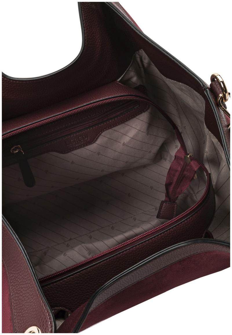 L.Credi Kurzgrifftasche Pheline Wine Materialmix Samtoptik