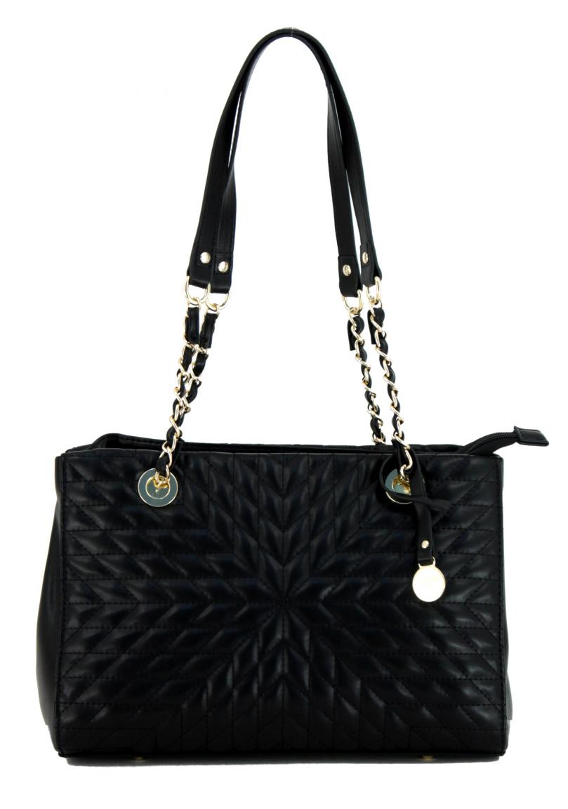 L.Credi Schultertasche Cora Steppnähte weiß Metallkette