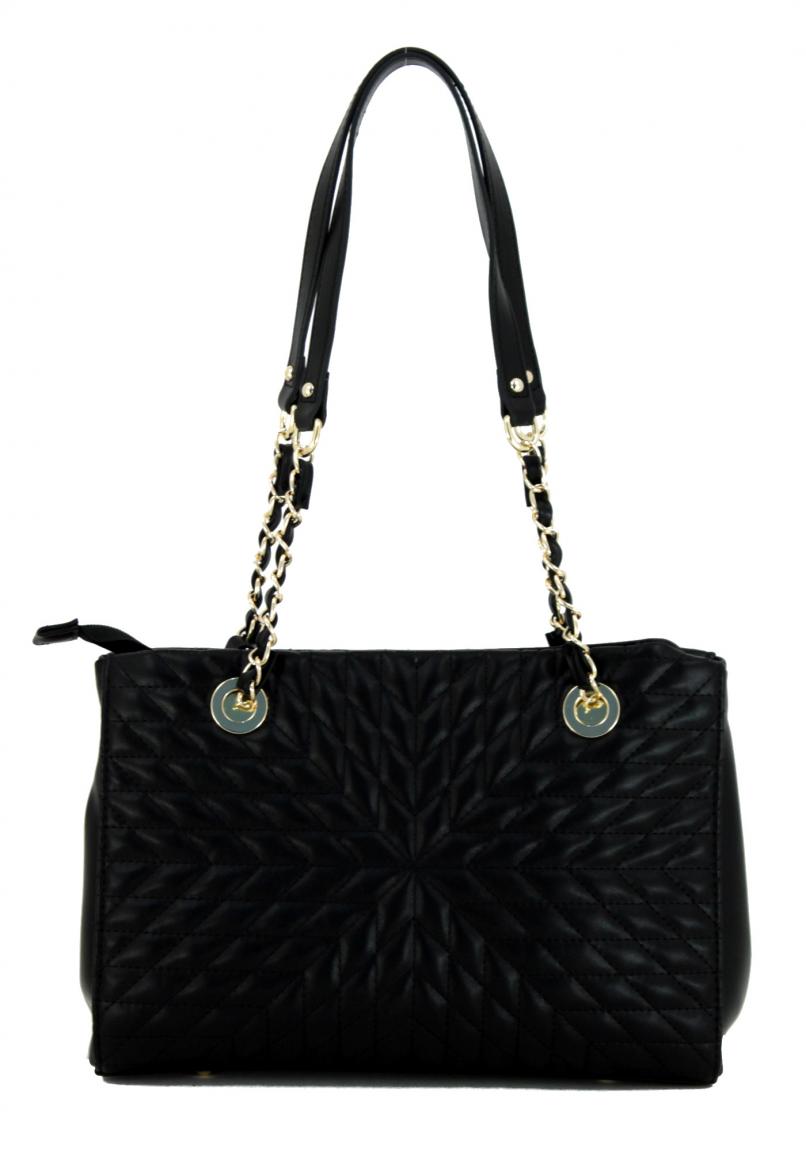 L.Credi Schultertasche Cora Steppnähte weiß Metallkette