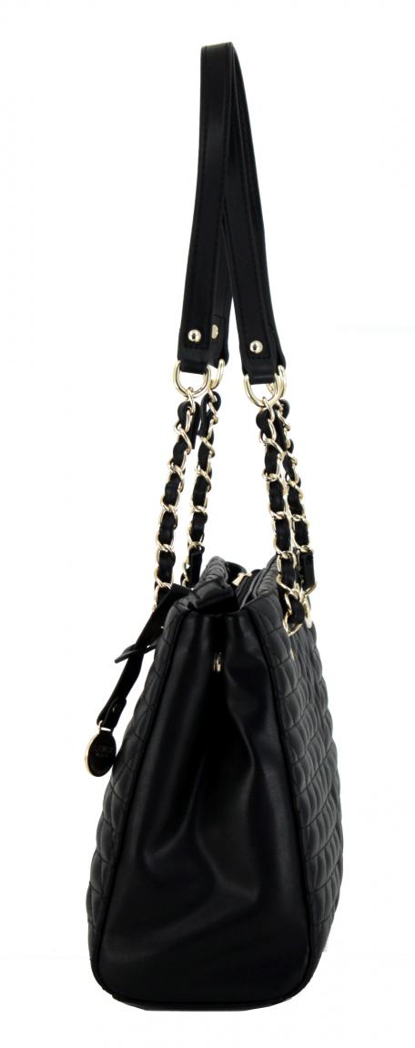 L.Credi Schultertasche Cora Steppnähte weiß Metallkette