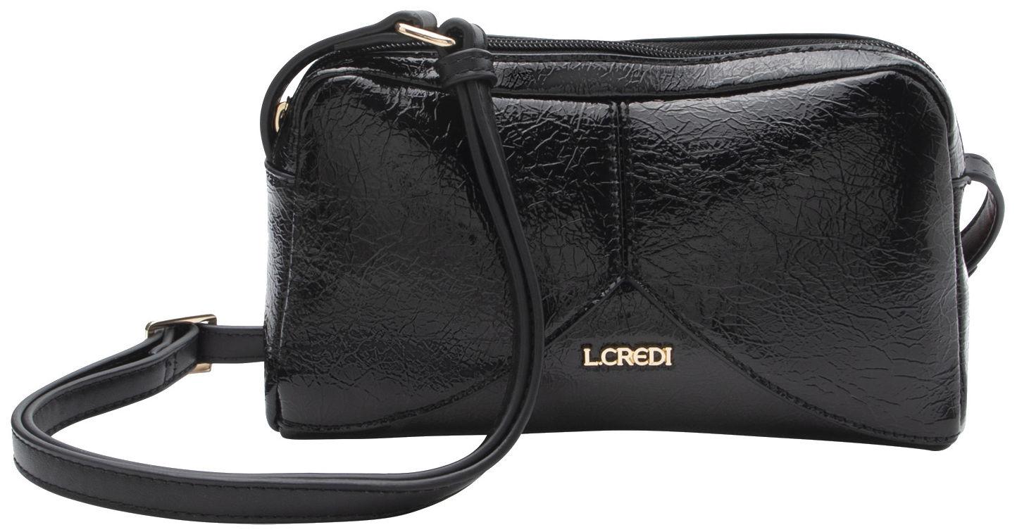 L.Credi Schultertasche schwarz gekrinkelt Lack Phia