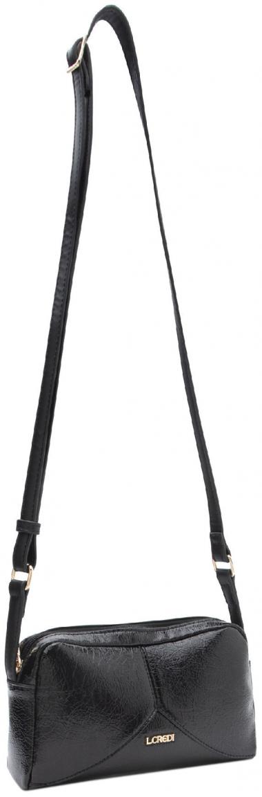L.Credi Schultertasche schwarz gekrinkelt Lack Phia