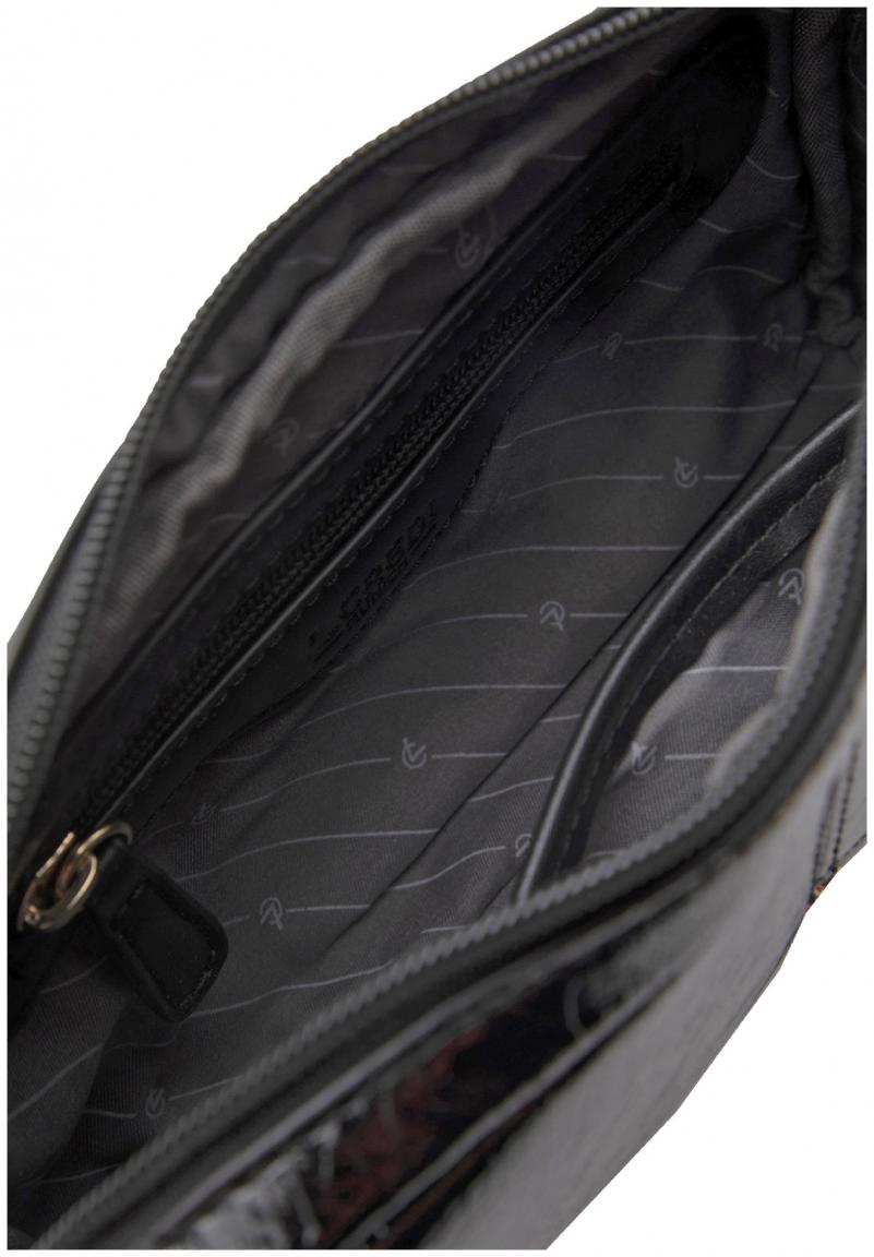 L.Credi Schultertasche schwarz gekrinkelt Lack Phia