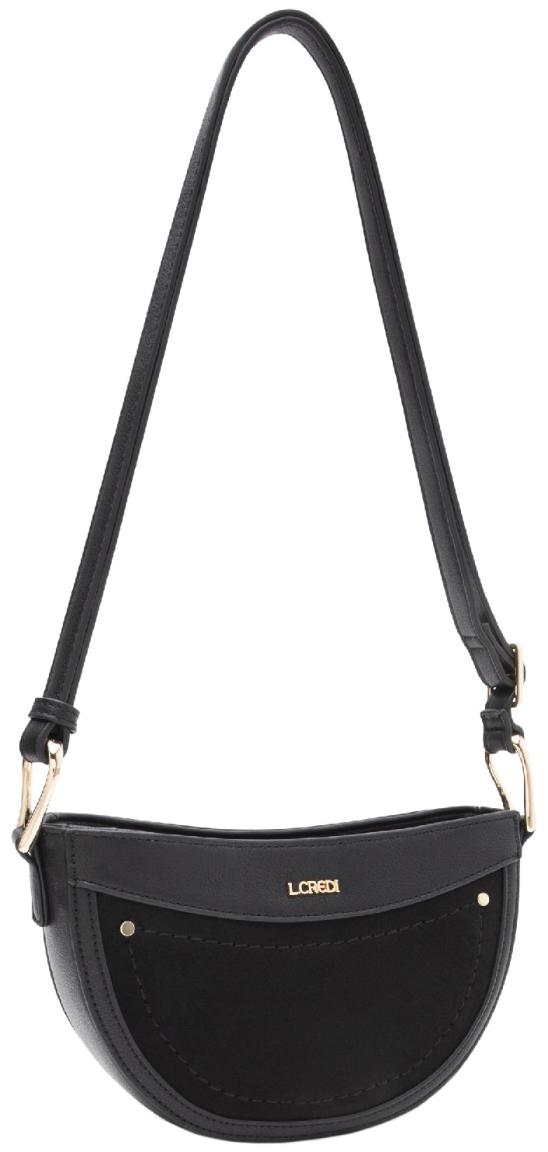 L.Credi Umhängetasche klassisch schwarz vegan Palmira Velours