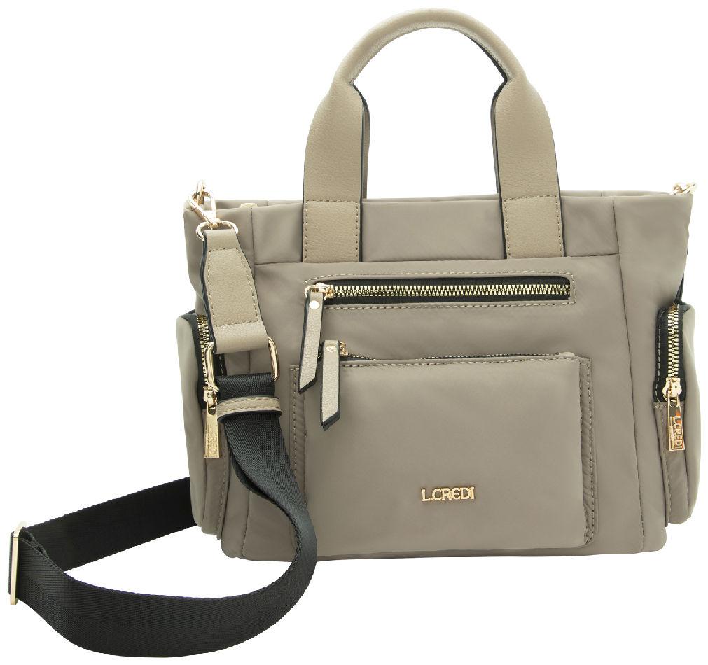 L.Credi beige Odeta Kurzgrifftasche Sand taupe Kontrast Materialmix