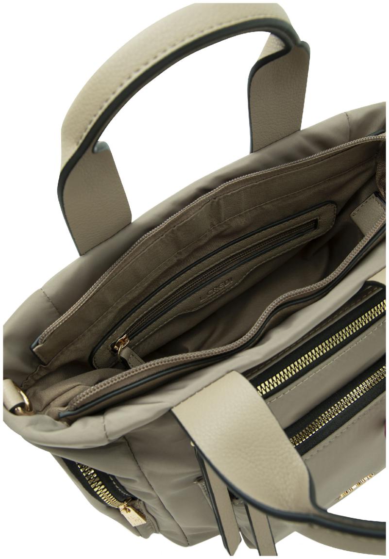 L.Credi beige Odeta Kurzgrifftasche Sand taupe Kontrast Materialmix