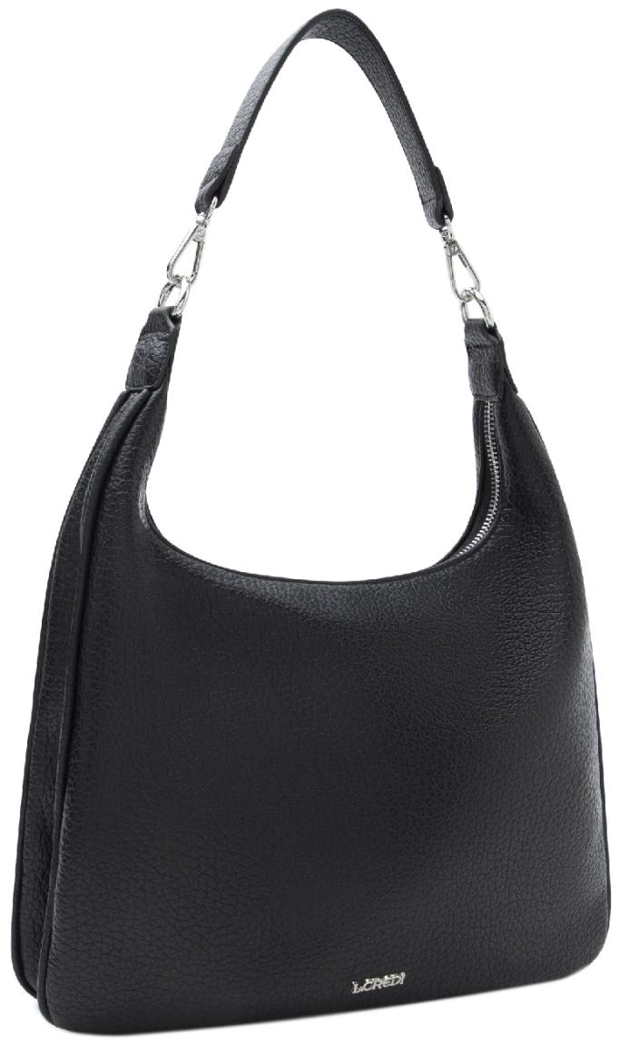 L.Credi klassisch schwarz Schultertasche genarbt Parmida vegan