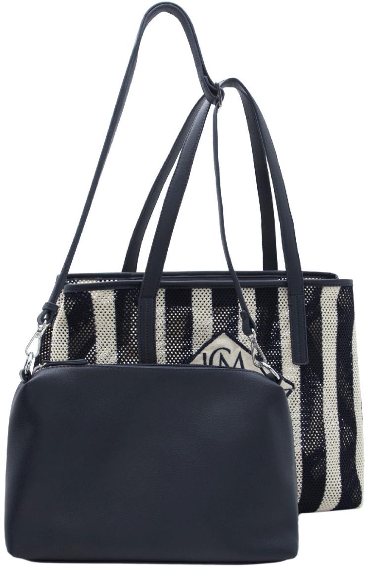 L.Credi raffinierte 2in1 Handtasche Rima maritim Meshoptik gestreift