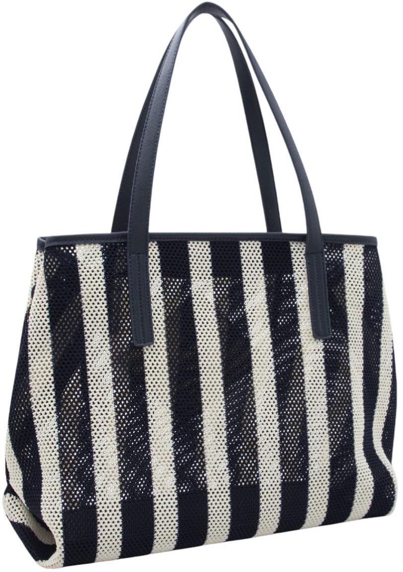 L.Credi raffinierte 2in1 Handtasche Rima maritim Meshoptik gestreift