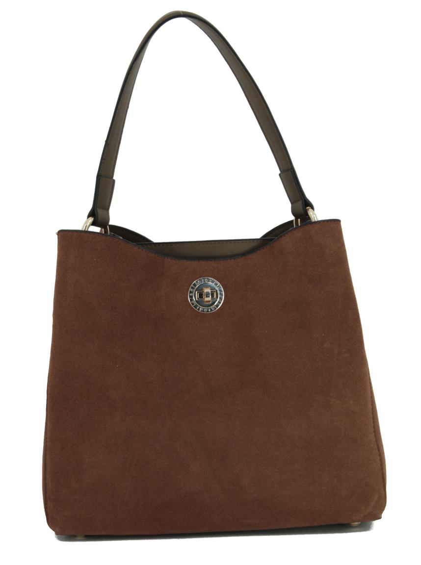 Ledertasche Dalina cognac braun Velours zweigeteilt L.Credi