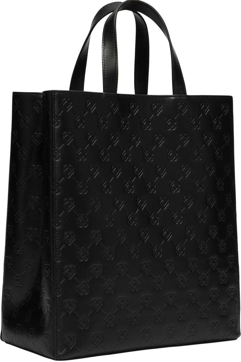 Ledertasche mit Allover Logo-Icon Prägung schwarz Liebeskind Paper Bag Tote Medium