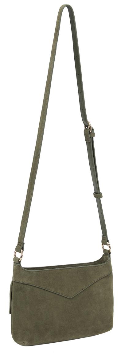 Les Visionnaires Umhängetasche Fransen olivgrün Velours Jane Cozy Boho