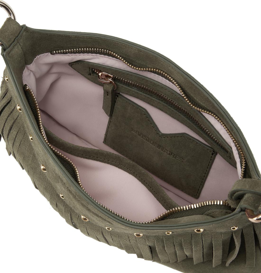 Les Visionnaires Umhängetasche Fransen olivgrün Velours Jane Cozy Boho