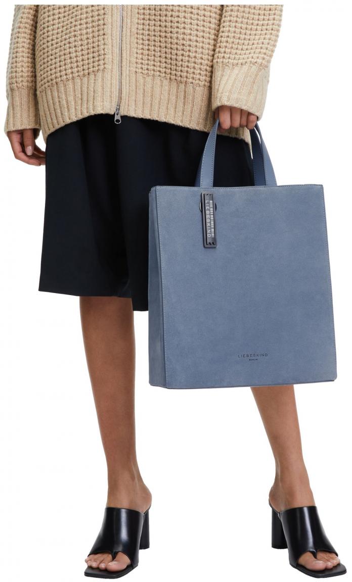 Liebeskind Paper Bag Tote M Cornflower taubenblau Veloursleder Henkeltasche