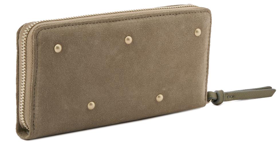 Longbörse The Beaded FREDsBruder Greyish Khaki Nieten Leder