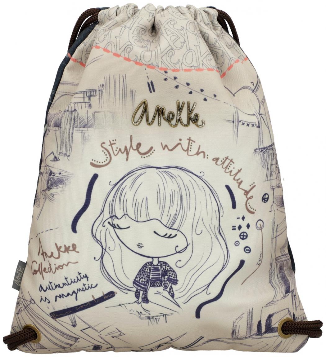 Mademoiselle Studio Zugbandrucksack beige blau Anekke Modeatelier